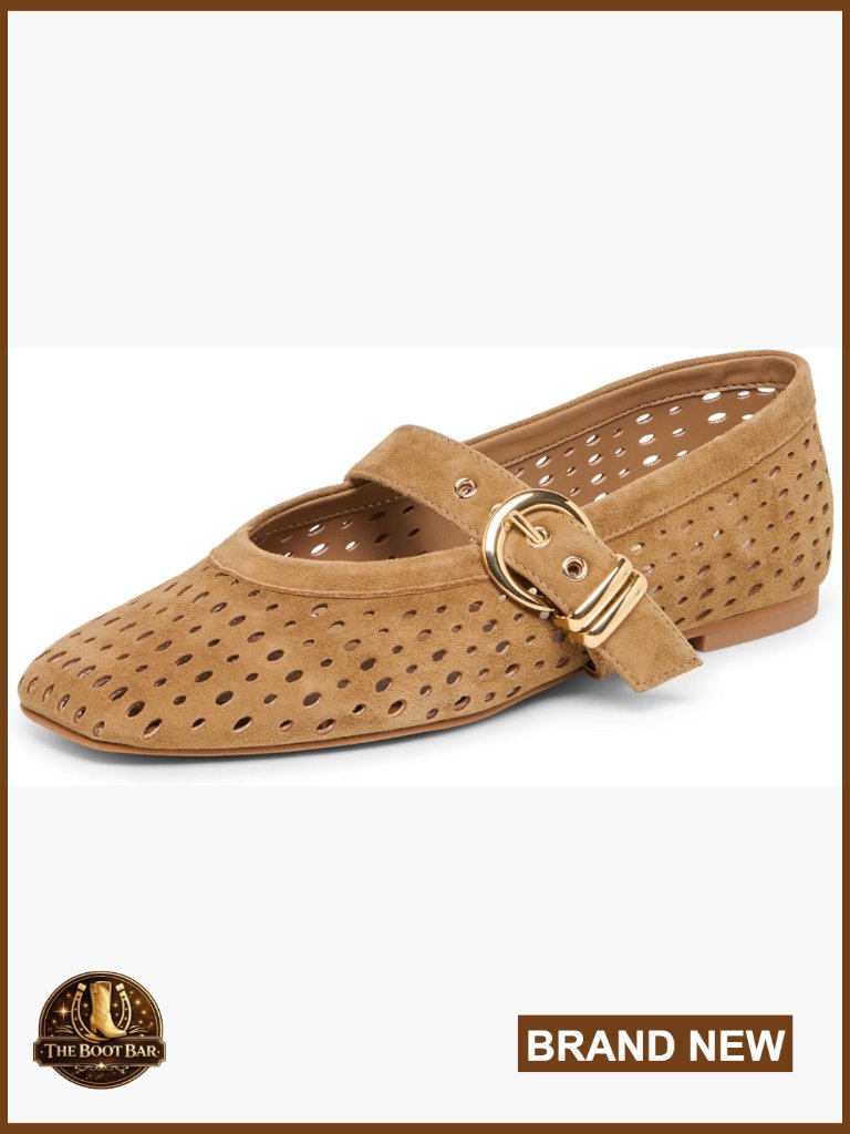 Suede Ballet Flats With Buckle Closure, Casual Round Toe
